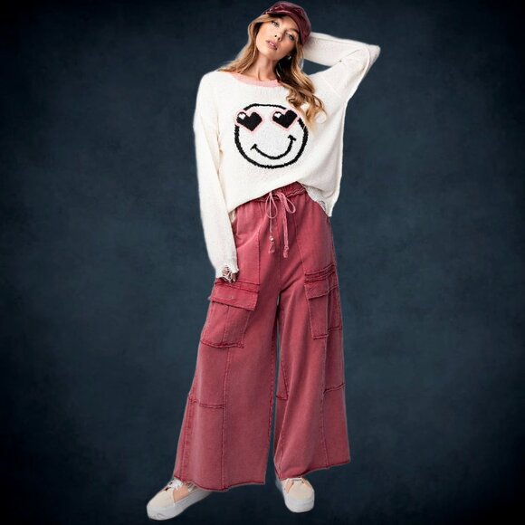 EASEL “Feeling Good Cargos” Mineral Washed Flared Leg, Raw Seams & Hems, Pockets - Picture 13 of 16